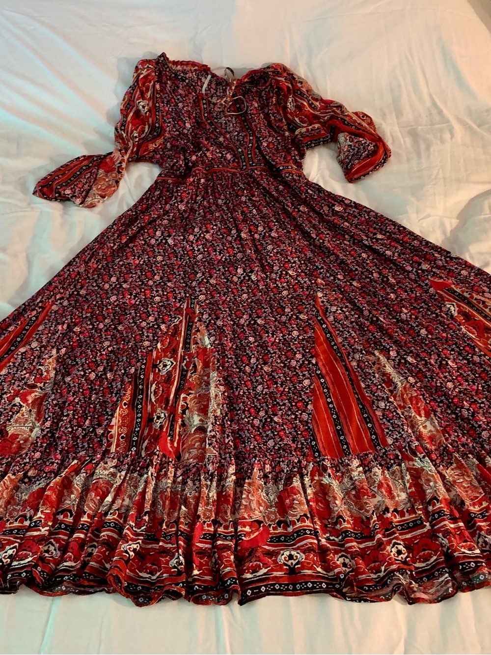 Free People "Russian Maxi Dress" Gored Maxi Dress Burgundy Floral | Style OB1096 - Picture 9 of 9